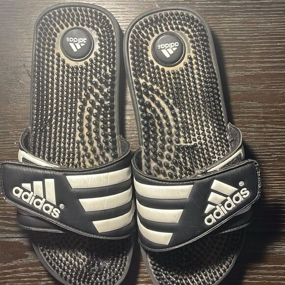 Adidas Black and White Slide Sandals - Picture 1 of 5